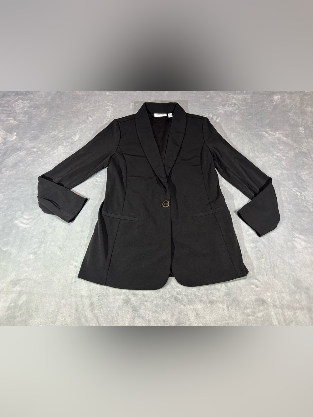 Susan Graver Womens Black Solid Blazer Jacket Sz S Button Front Pockets